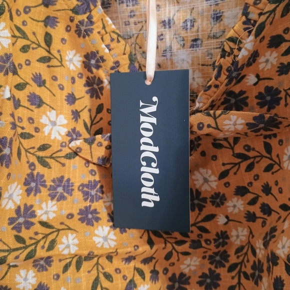 NWT Modcloth Linen Blend Floral Spaghetti Strap Top Gold Purple Size Small - Picture 5 of 6